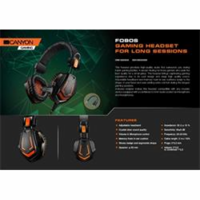 CANYON herní headset Fobos GH-3A, 3,5mm jack, ovládání hl...