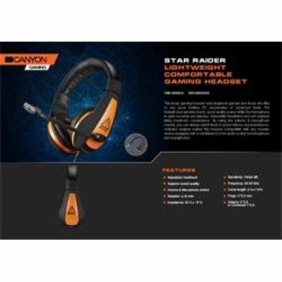 CANYON Herní headset STAR RAIDER GH-1A, 3,5mm jack, ovlád...
