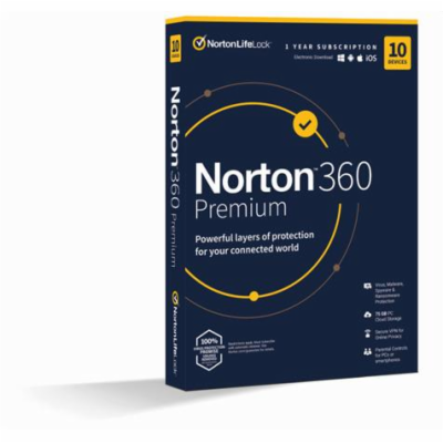 NORTON 360 PREMIUM 75GB +VPN 1 uživatel pro 10 zařízení n...