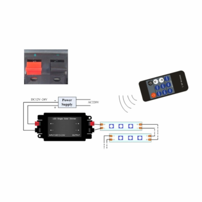 Stmívač pro LED pásky 12/24V, 8A, RF DO, ind. kód, časova...