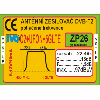 IVO zesilovač DVB-T2 16dB s potlačením 5G LTE+O2+UFON  IZ...