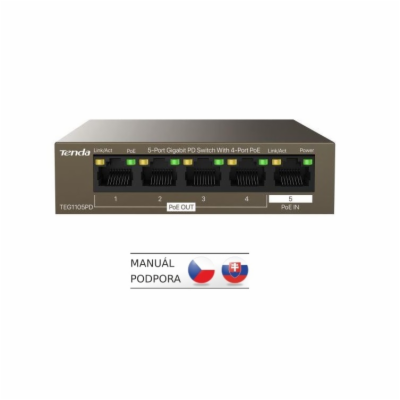 Tenda TEG1105PD Tenda TEG1105PD - 5-port PoE PD Gigabit E...