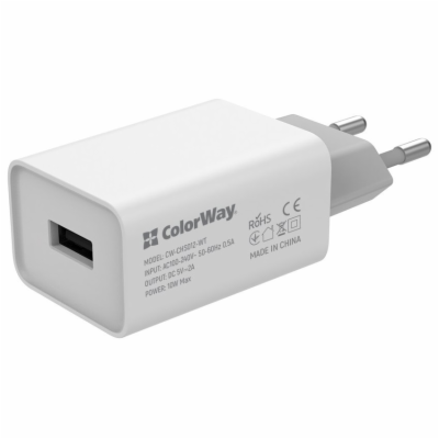 COLORWAY 1x USB/ síťová nabíječka/ 10W/ 100V-240V/ Bílá