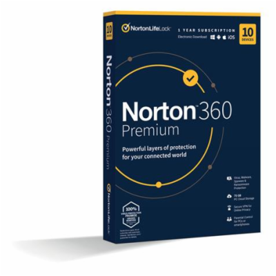 Norton 360 PREMIUM 75GB + VPN 1 lic. 10 lic. 3 roky ESD (...