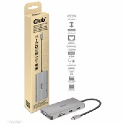 Club3D hub USB-C, 9-in-1 hub s HDMI, VGA, 2x USB Gen1 Typ...