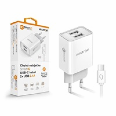 Chytrá síťová nabíječka ALIGATOR 2.4A, 2xUSB, smart IC, b...