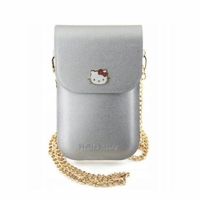 Hello Kitty PU Metal Logo Leather Wallet Phone Bag Silver...