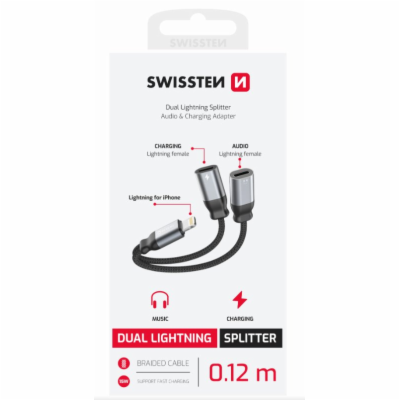 SWISSTEN NABÍJECÍ AUDIO ADAPTÉR TEXTILE LIGHTNING (samec)...