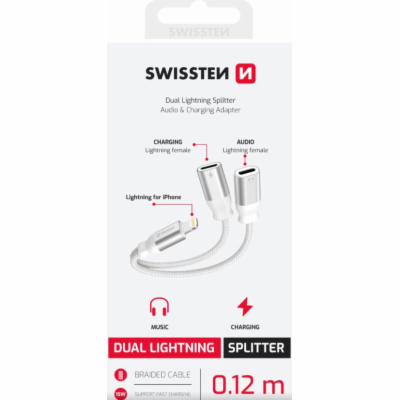 SWISSTEN NABÍJECÍ AUDIO ADAPTÉR TEXTILE LIGHTNING (samec)...