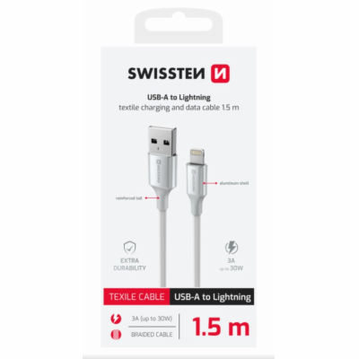 SWISSTEN DATOVÝ KABEL TEXTILE II USB / LIGHTNING 1,5 M BÍLÝ