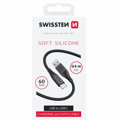 Swissten datový kabel soft silicone usb / usb-c 0,4 m černý