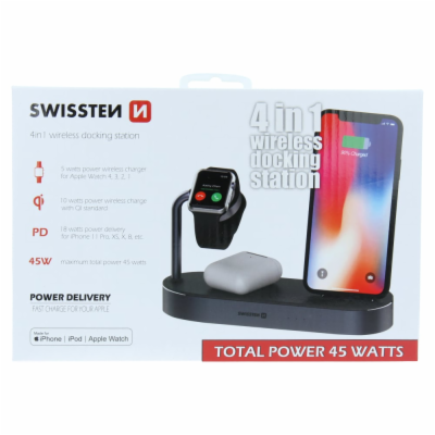 SWISSTEN bezdrátová nabíječka 4v1 MFi (kompatibilní s Mag...