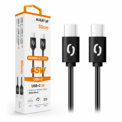 Datový kabel ALIGATOR POWER 65W, USB-C/USB-C 3A 0,5m, černý