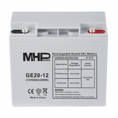 MHPower GE20-12 Gelový akumulátor 12V/20Ah, Terminál T1 -...