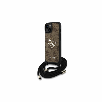 Guess PU 4G Metal Logo Zadní Kryt pro iPhone 15 Hnědá + C...