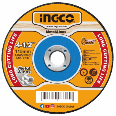 Ingco MCD101151 Kotouč řezný na kov, 115 x 1 x 22,2 mm