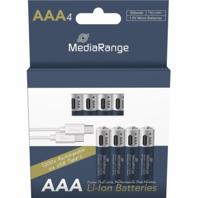 MediaRange nabíjecí USB-C Li-Ion baterie Micro AAA, 1,5V,...