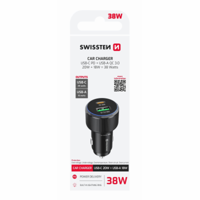 Swissten CL adaptér USB-C + USB-A 38 W, černý