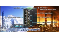 Planet IGS-20160HPT L3 switch, 18x1Gb, 2x2.5Gb SFP, 16x PoE 802.3at 320W, dual 48-56VDC, -40~75°C, IP30
