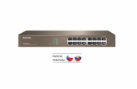 Tenda TEG1016D - 16x Gigabit Switch, Fanless-bez ventilátorů, Rackmount, ochrana proti přepětí