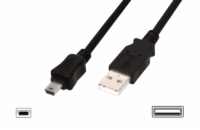 Digitus USB kabel USB A samec na B-mini 5pin samec, 2x stíněný, Měď, 1,8m, černý