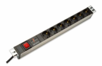 DIGITUS DN-95407 DIGITUS 1U hliníkový PDU, stojanový, 7x bezpečnostní vývod 16A zástrčka, 250VAC 50/60 Hz, vypínač, přepěťová ochrana