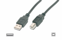 Digitus USB kabel A/samec na  B/samec, 2x stíněný, černý, 3m
