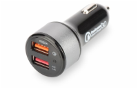 Digitus USB nabíječka do auta, rychlé nabíjení 3.0, 2 vstupní porty 12-24V, výstupy: 3-6.5V/3A, 5V/2.4A