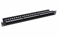 SOLARIX patch panel, CAT5E, 24 x RJ45, UTP s vyvazovací lištou, černý, 1U