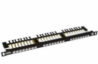 19" patch panel Solarix 24xRJ45 CAT6 UTP s vyvazovací lištou černý 0,5U SX24HD-6-UTP-BK