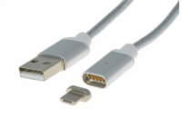 PremiumCord Magnetický micro USB 2.0, A-B nabíjecí a datový kabel 1m, stříbrný