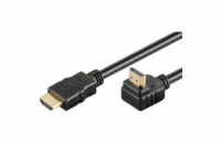 PremiumCord HDMI High Speed+Ethernet kabel, zlacený zahnutý konektor 90° 1m