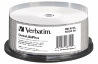 VERBATIM BD-R(25-pack)Blu-Ray/spindle/DL+/6x/50GB/ WIDE PRINTABLE NO ID SURFACE HARD COAT