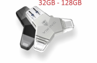 Viking USB Flash disk 3.0 4v1 s koncovkou Lightning/Micro USB/USB/USB-C, 128 GB, černá