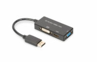 Digitus DisplayPort Kabelový převodník, DP - HDMI+DVI+VGA M-F/F/F, 0,2 m, multimediální kabel 3v1, CE, zlato, bl