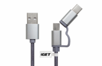 iGET G2V1 - USB kabel Micro USB/ USB - C dlouhý pro veškeré mobilní telefony, včetně odolných