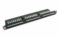 19" Patch panel LYNX 24port, UTP, Cat5E, 30µm, duální svorkovnice, černý