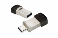 Transcend 64GB JetFlash 890, USB-C/USB 3.1 duální flash disk, malé rozměry, stříbrný kov, odolá prachu i vodě