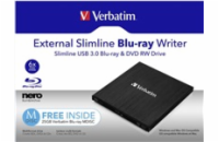 VERBATIM externí mechanika Slimline Blu-ray Rewriter USB 3.0 Zdarma BR Disc 25GB (CD DVD BD Mdisc) +NERO