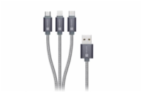 CONNECT IT Wirez 3in1 USB-C & Micro USB & Lightning, silver gray, 1,2 m