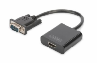 DIGITUS Převodník VGA na HDMI + zvuk (3,5 mm) Full HD (1080p), kabelový typ (15 cm), černý