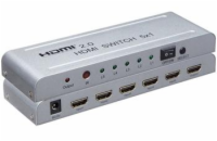 PremiumCord 4Kx2K@60Hz HDMI switch 5:1 kovový s dálkovým ovladačem a napájecím adaptérem