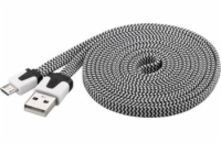 PremiumCord Kabel micro USB 2.0, A-B 2m, plochý textilní kabel, černo-bílý