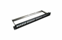 XtendLan Patch panel 19", 24 portů, neosazený, stíněný, černý, ,CAT5e,6,6A,7, vyvazovák