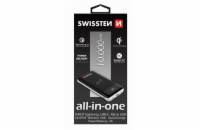 Swissten All-In-One Power Bank 10000 Mah, vstupní konek. Lightning, USB-C, micro USB. výstupy USB-A,,USB-C, bezdrát Qi