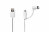 NEDIS synchronizační a nabíjecí kabel 2 v 1/ USB Micro B Zástrčka + Adaptér Lightning - A Zástrčka/ bílý/ 1m