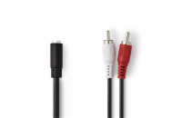 NEDIS stereofonní audio kabel/ 2x RCA zástrčka - 3,5mm zásuvka/ černý/ 20cm