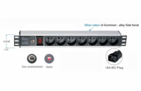 OCRACK 19" rozvodný panel 1U, 7x 220V napájecí kabel s koncovkou IEC 16A