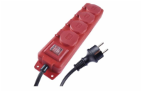 Prodlužovací kabel 5m / 4 zásuvky / s vypínačem / černo-červený / guma-neopren / 1,5mm2