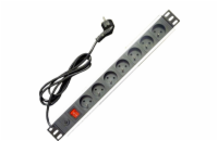 19" napájecí panel 7x220V-1,8m PPO Black+přep.ochr.16A